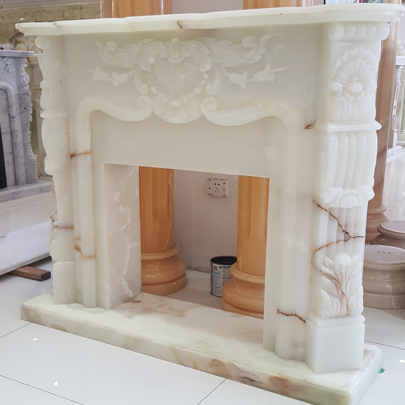 White onyx fireplace